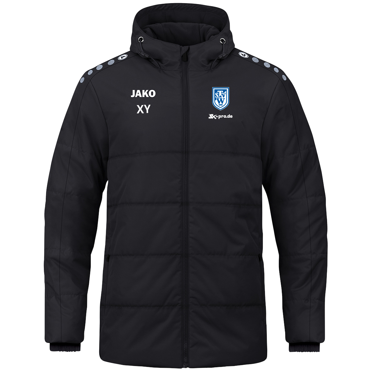 JAKO Coachjacke One mit Kapuze inkl.Wappen und Vereinsname (Initialen optional)